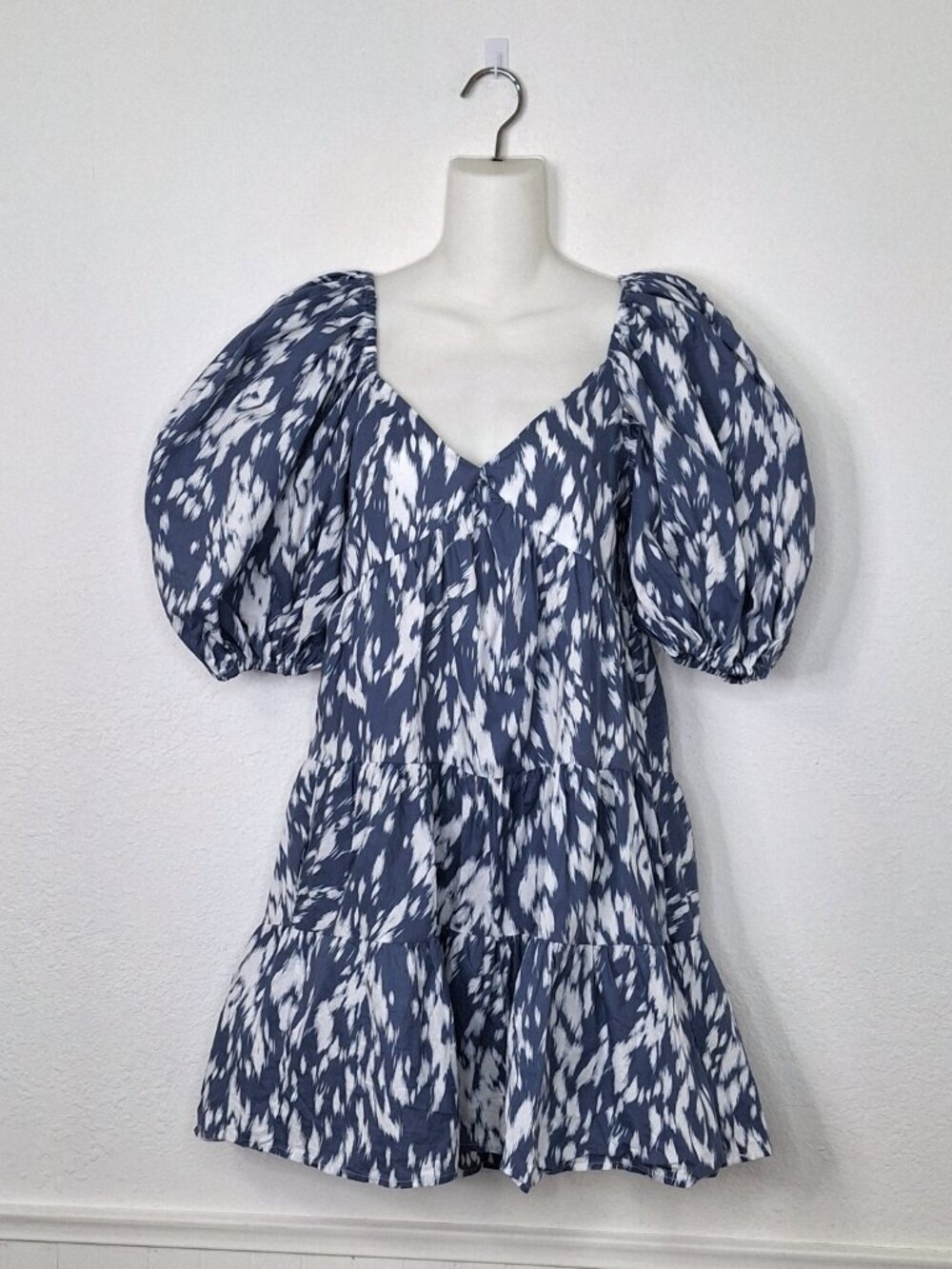 Blue Tassel Babydoll Dress Sz XS Puff Sleeve Pockets Coquette Cottagecore Preppy